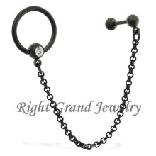 Black PVD Anodized Crystal Circular Earrings For Tragus Piercings